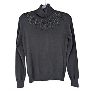 Parisian Signature 100% Cashmere Black Turtleneck Sweater Beaded